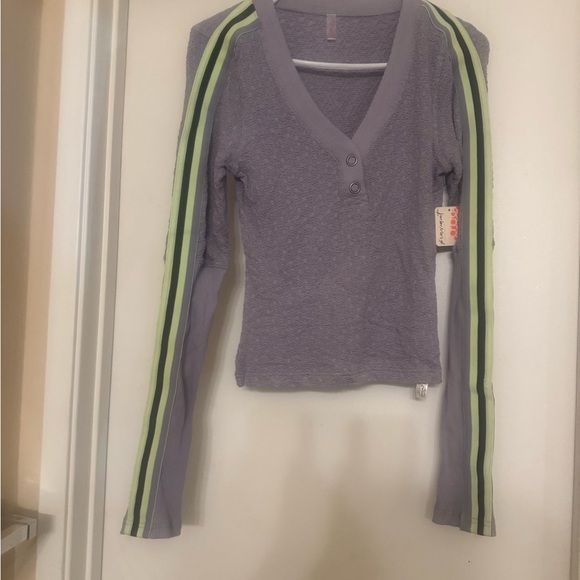 Free People Recovery top in lilac/highlighter green racing stripe size Small - Picture 9 of 9